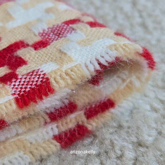 Woven Cashmere Houndstooth Scarf Red Tan White Pink - Picture 16 of 16